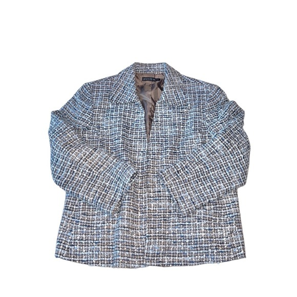 Lafayette 148‎ New York Blue Tweed Wool Blend Textured Blazer Jacket Medium